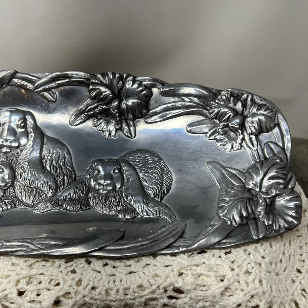 Arthur Court Signed Aluminum 1994 Easter Bunny Rabbit Serving Tray Vintage